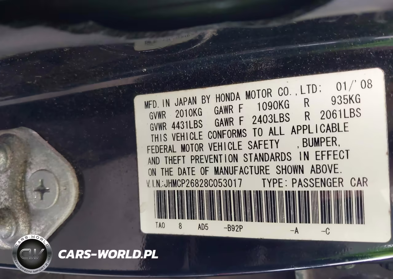 2008 Honda Accord 2.4 Ex-L VIN:JHMCP26828C053017 - 9