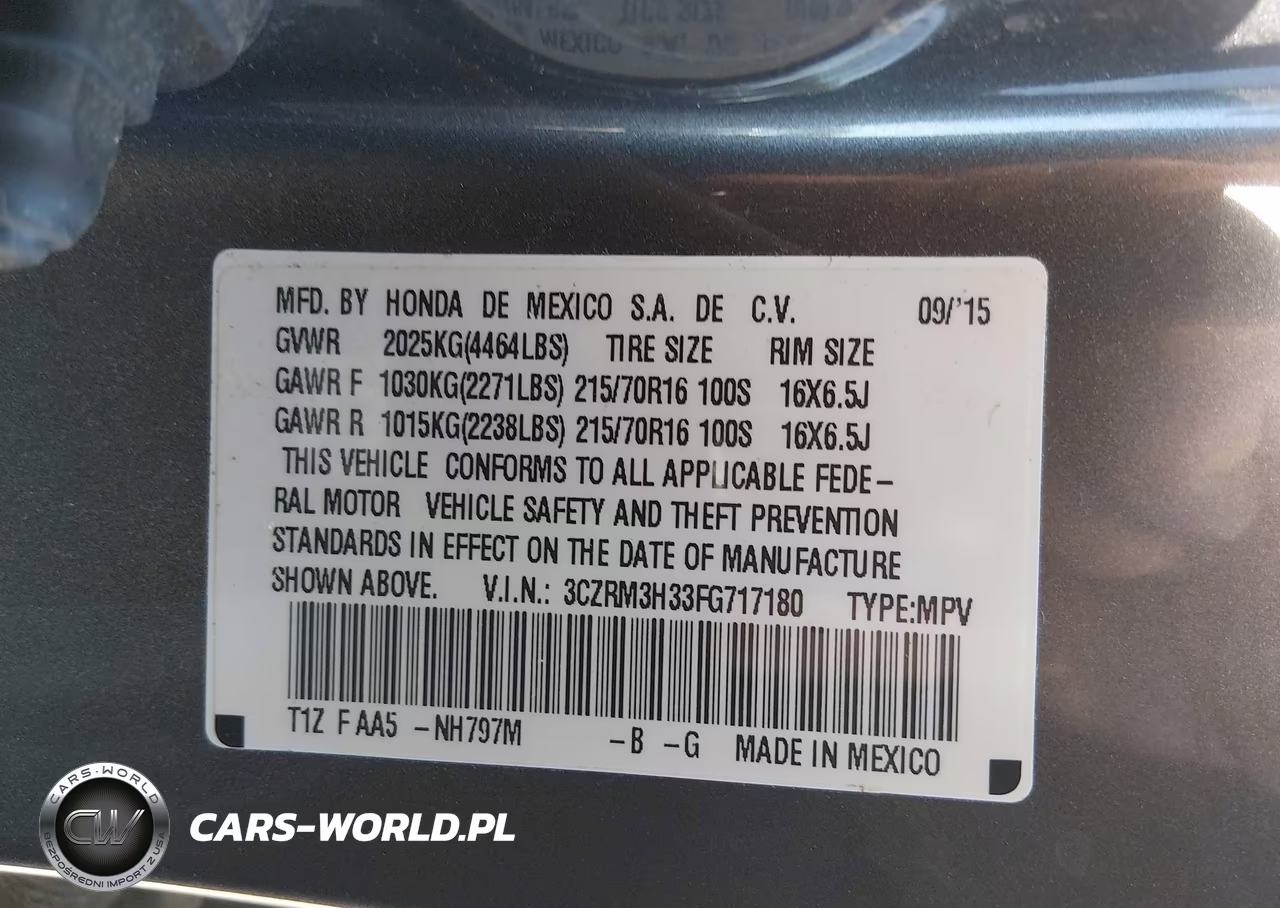 2015 Honda Cr-V Lx VIN:3CZRM3H33FG717180 - 9