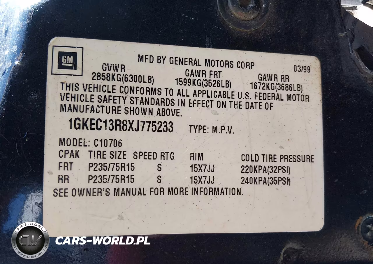 1999 GMC Yukon Slt VIN:1GKEC13R8XJ775233 - 9