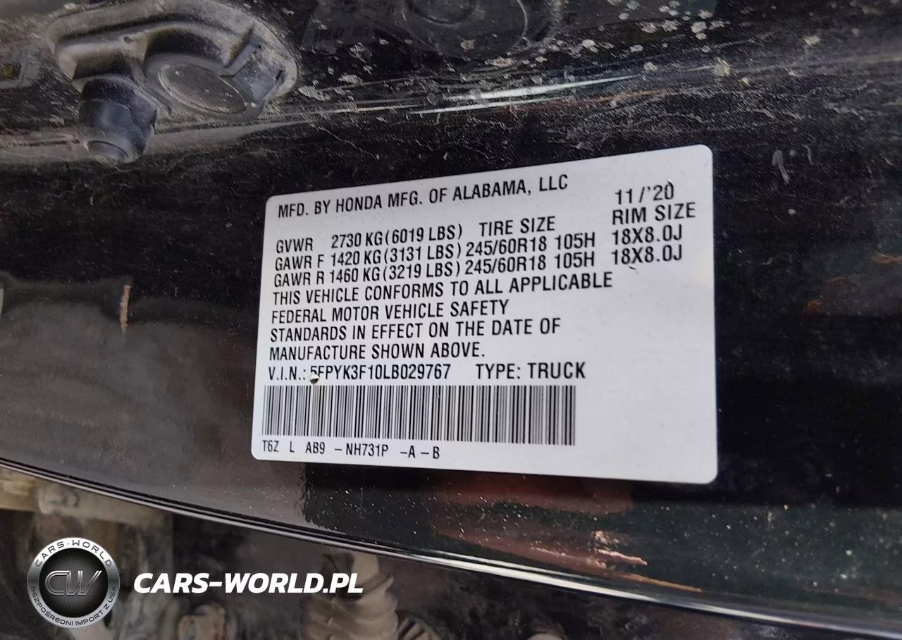 2020 Honda Ridgeline Awd Sport VIN:5FPYK3F10LB029767 - 9