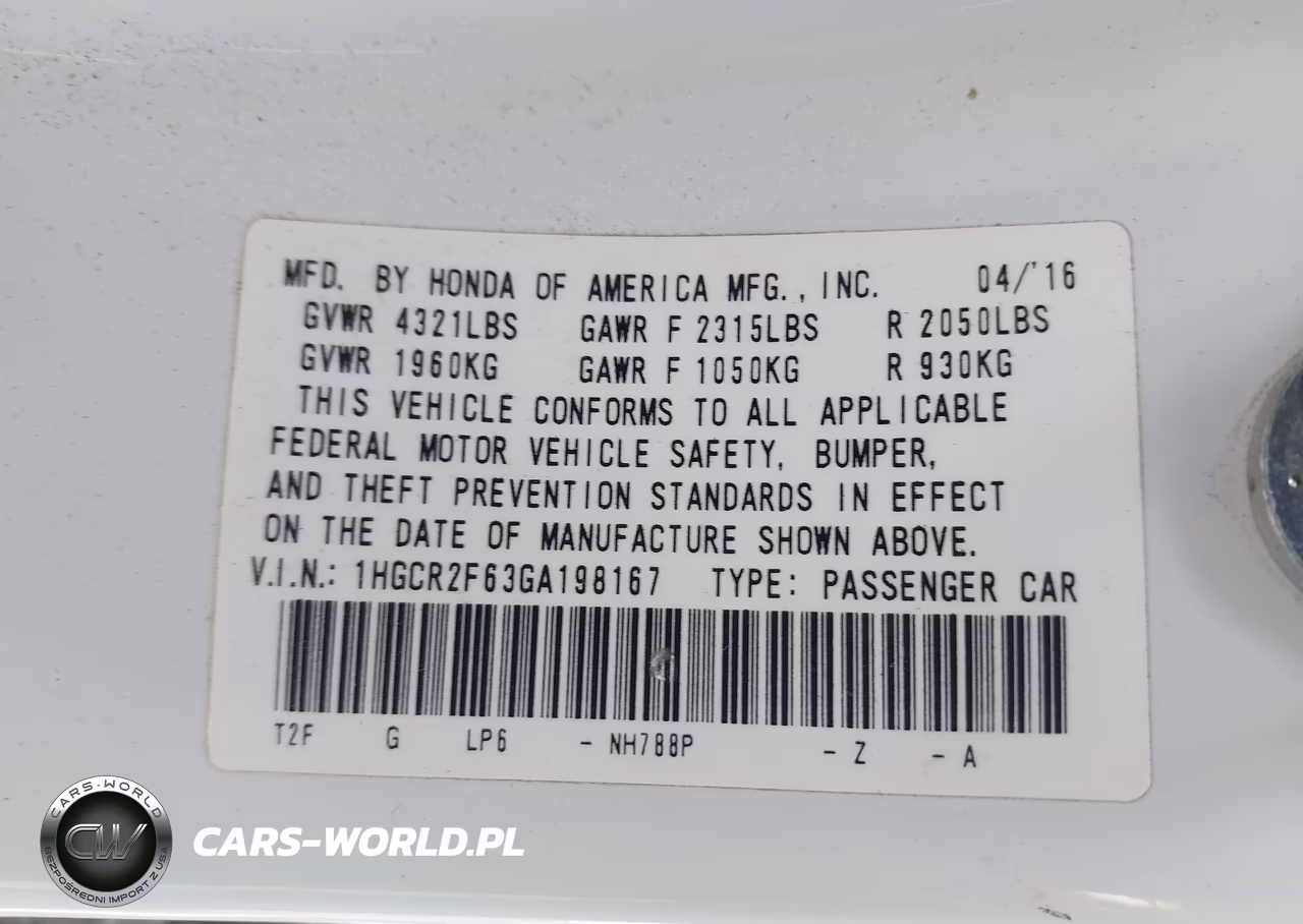 2016 Honda Accord Sport VIN:1HGCR2F63GA198167 - 9