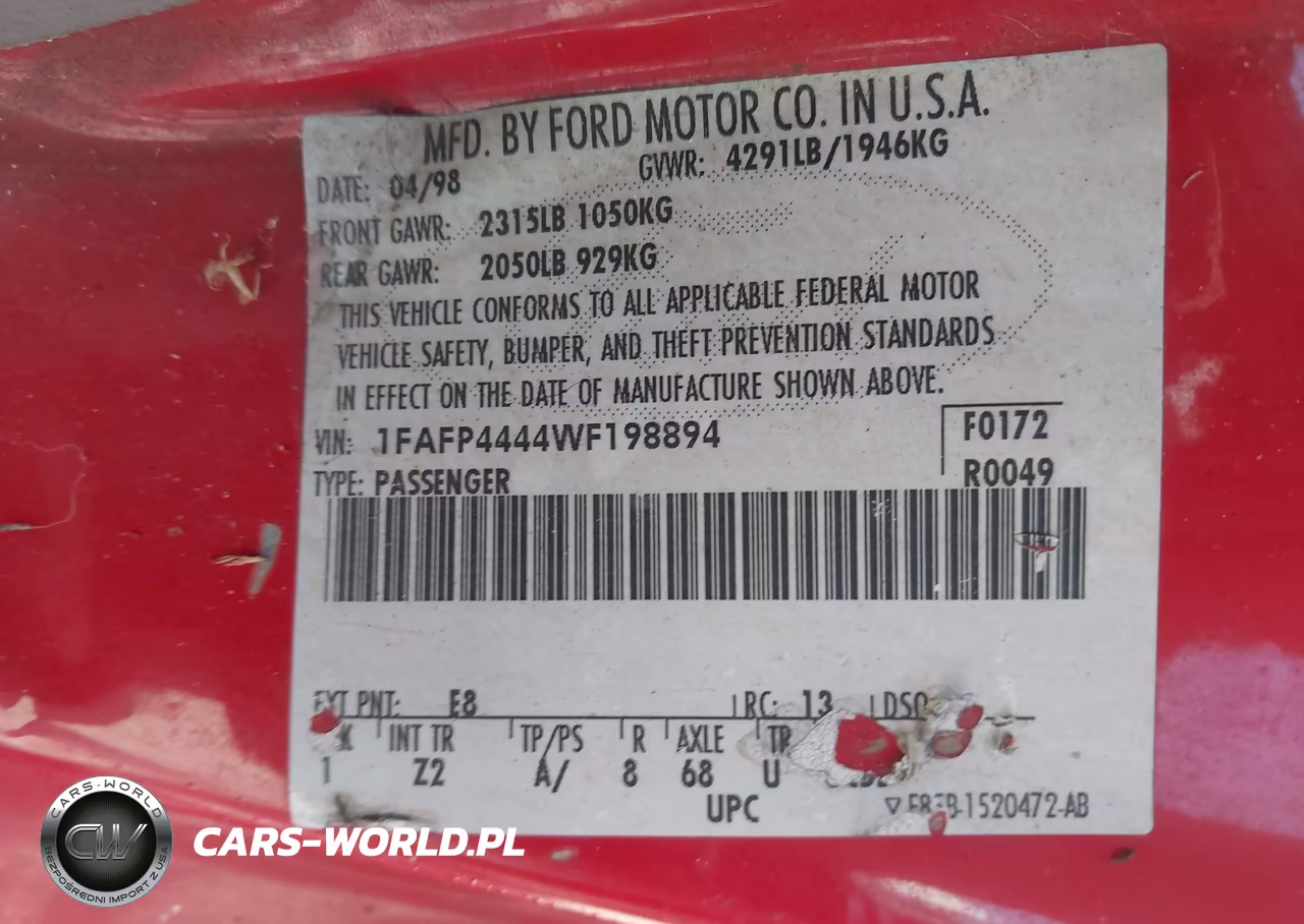 1998 Ford Mustang VIN:1FAFP4444WF198894 - 9