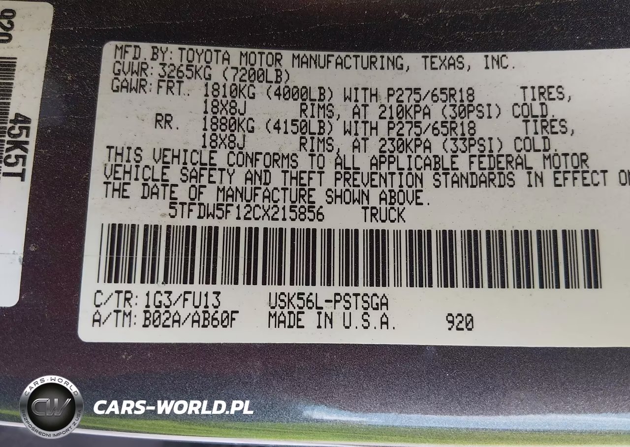 2012 Toyota Tundra Grade 5.7L V8 VIN:5TFDW5F12CX215856 - 9