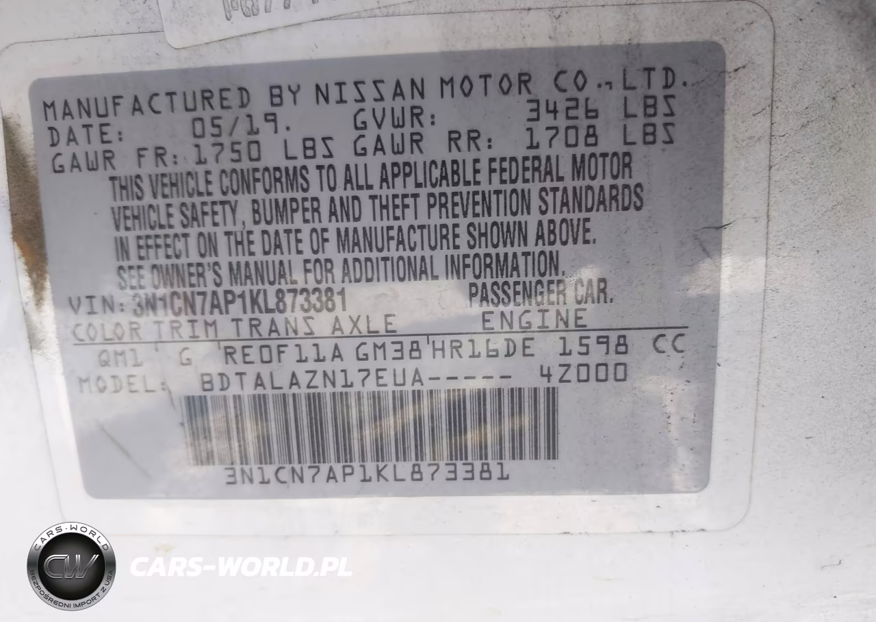 2019 Nissan Versa 1.6 S+ VIN:3N1CN7AP1KL873381 - 9
