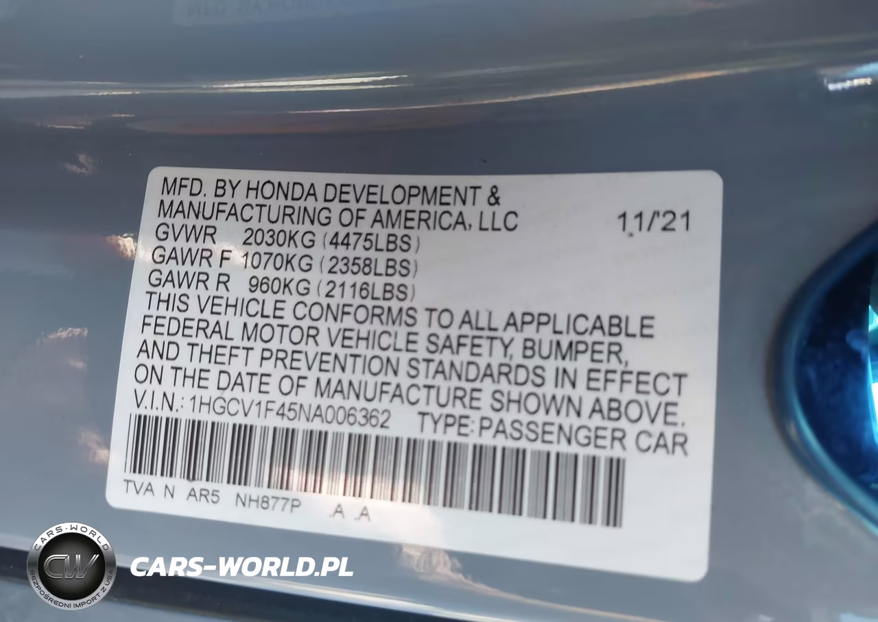 2022 Honda Accord Sport Special Edition VIN:1HGCV1F45NA006362 - 9