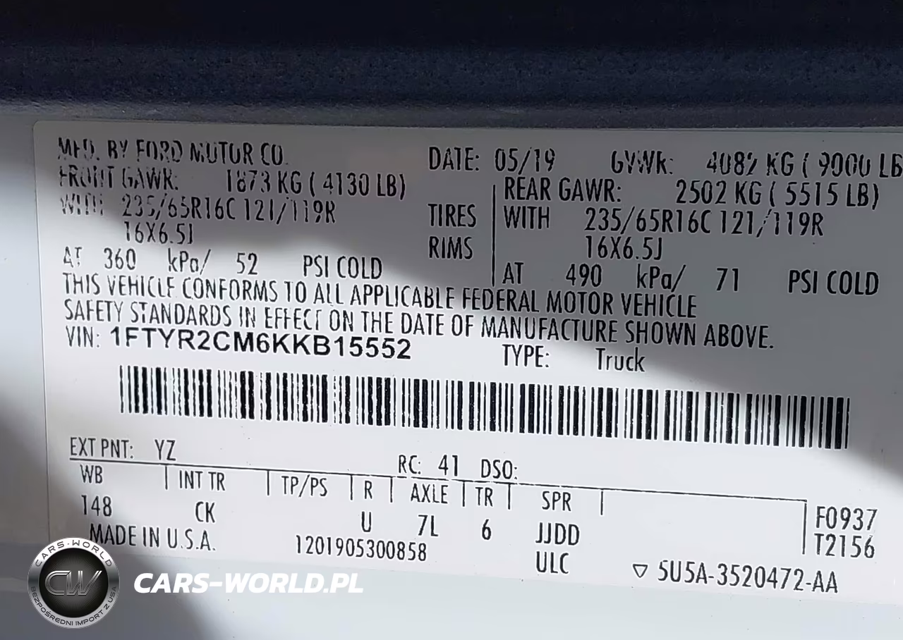 2019 Ford Transit-250 VIN:1FTYR2CM6KKB15552 - 9