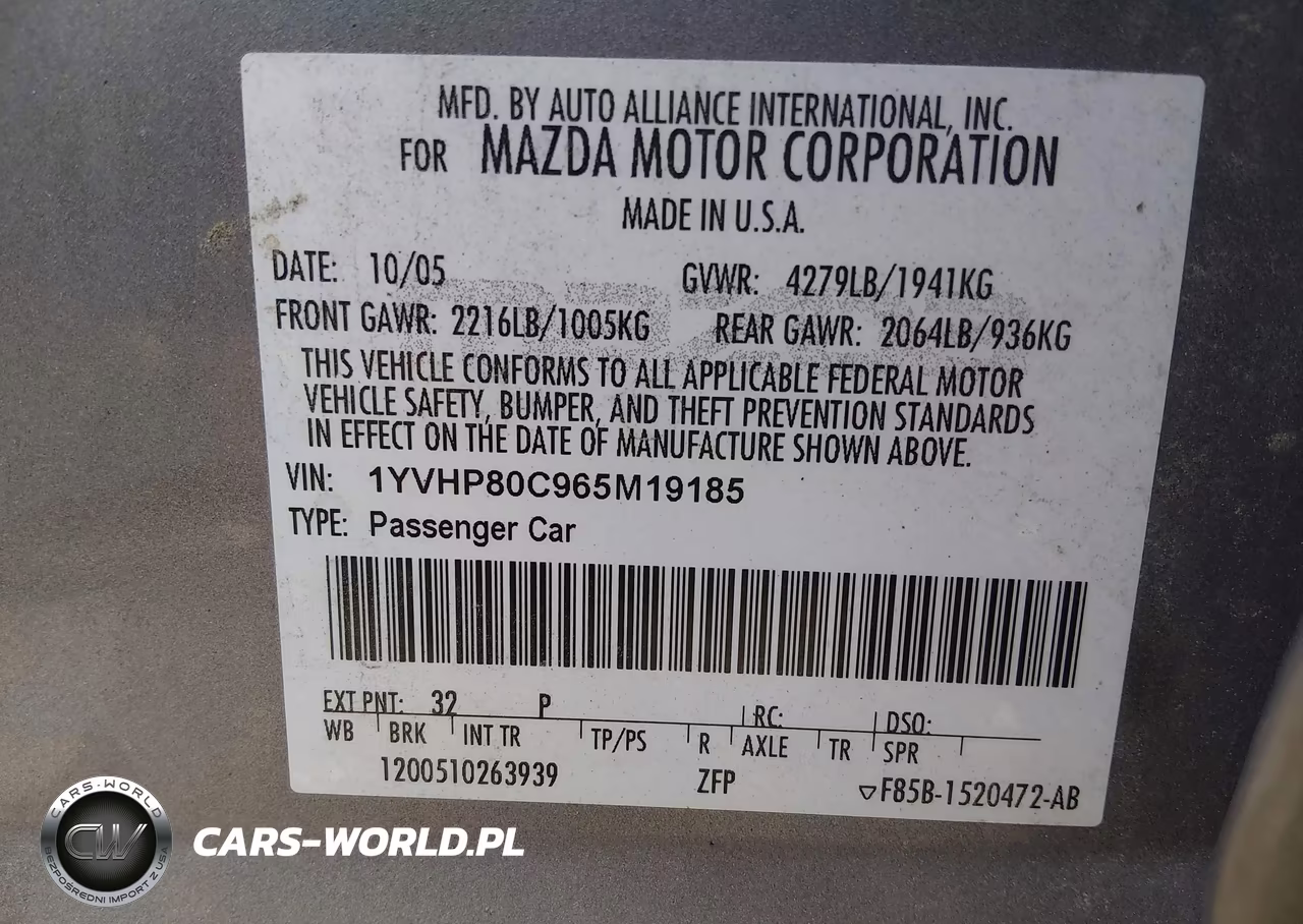 2006 Mazda Mazda6 I Sport VIN:1YVHP80C965M19185 - 9