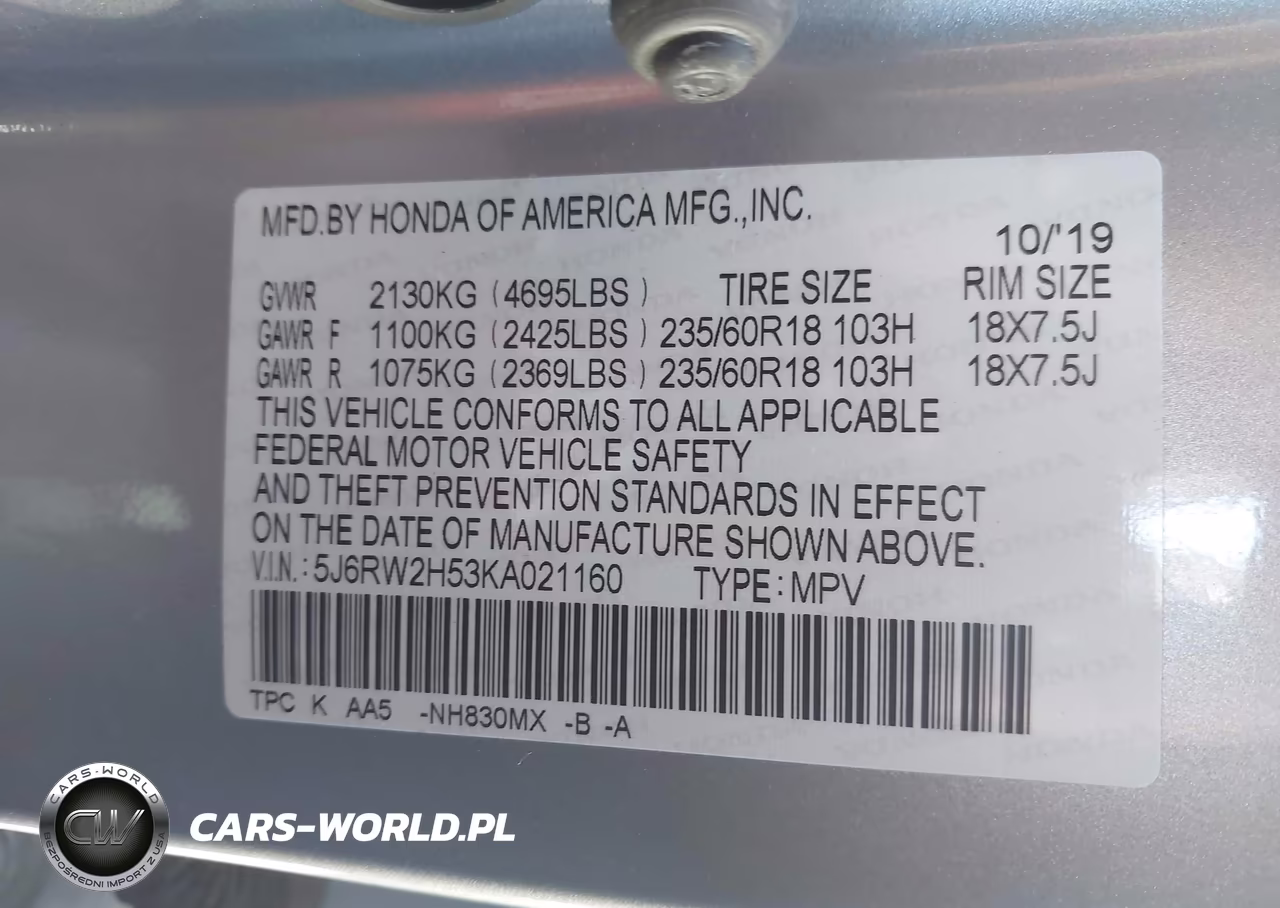 2019 Honda Cr-V Ex VIN:5J6RW2H53KA021160 - 9
