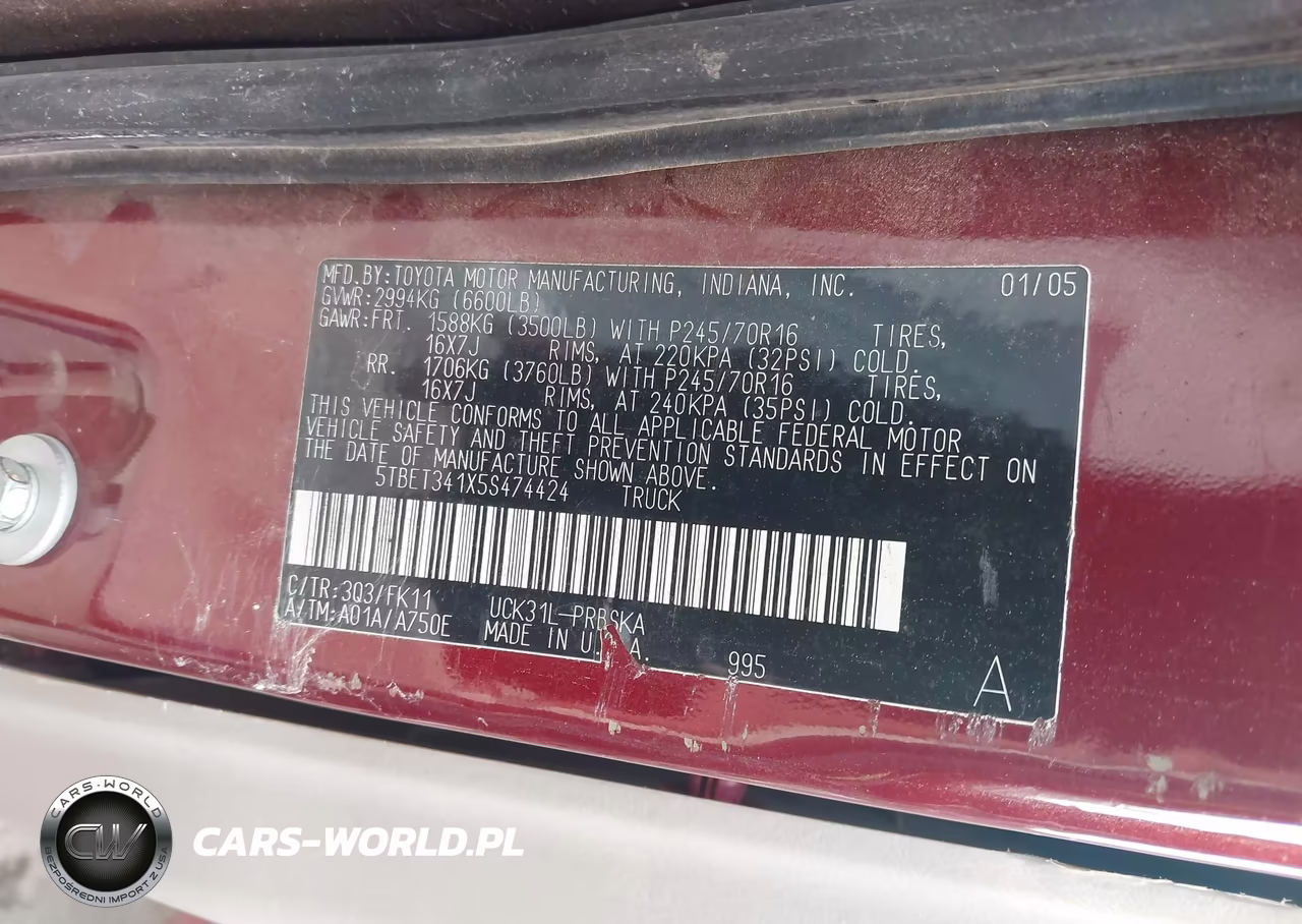 2005 Toyota Tundra Sr5 V8 VIN:5TBET341X5S474424 - 9