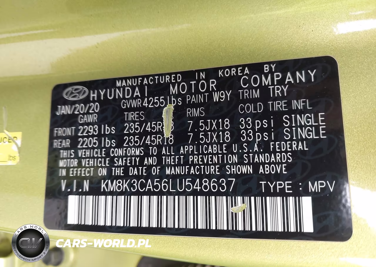 2020 Hyundai Kona Limited VIN:KM8K3CA56LU548637 - 9