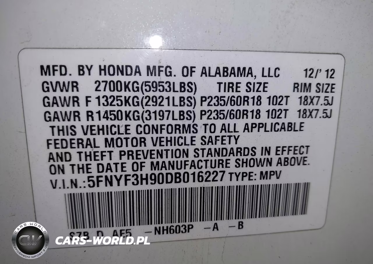 2013 Honda Pilot Touring VIN:5FNYF3H90DB016227 - 9