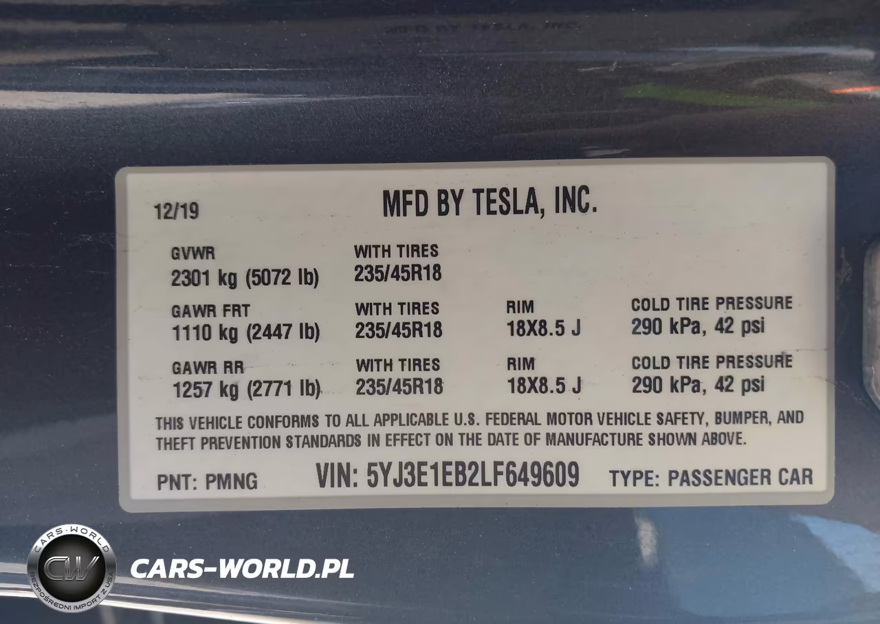 2020 Tesla Model 3 Long Range Dual Motor All-Wheel Drive VIN:5YJ3E1EB2LF649609 - 9