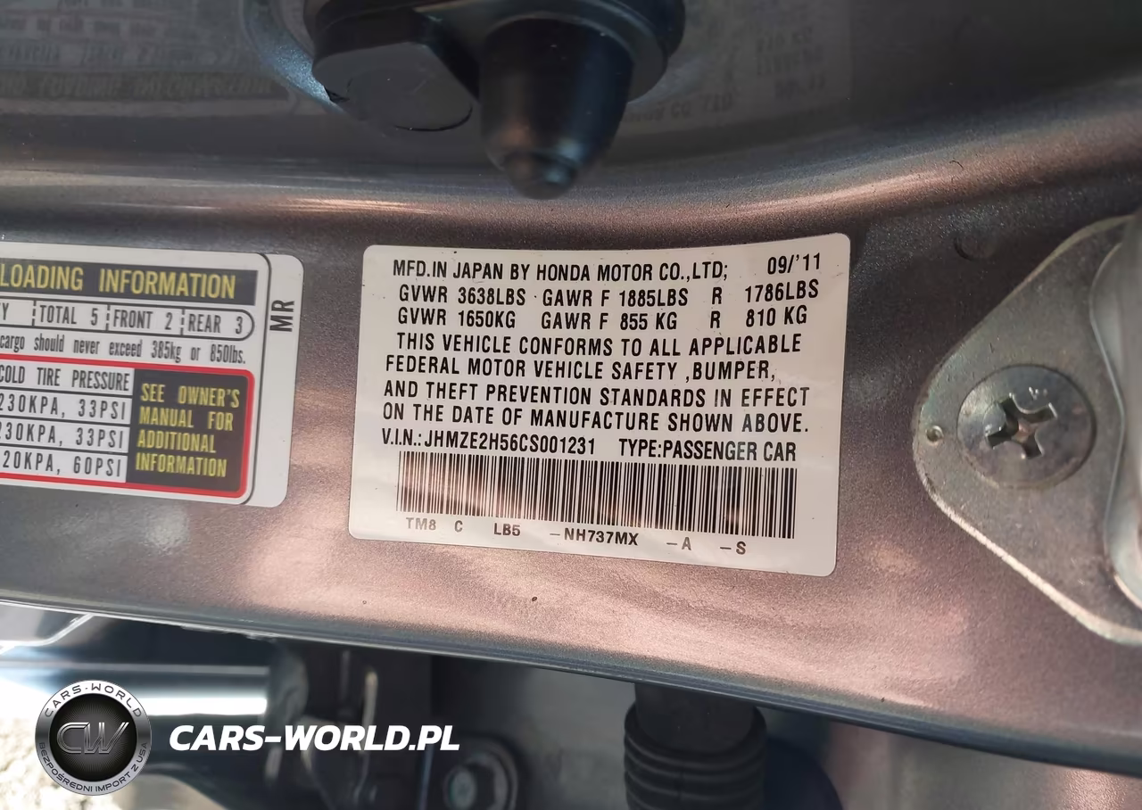 2012 Honda Insight Lx VIN:JHMZE2H56CS001231 - 9