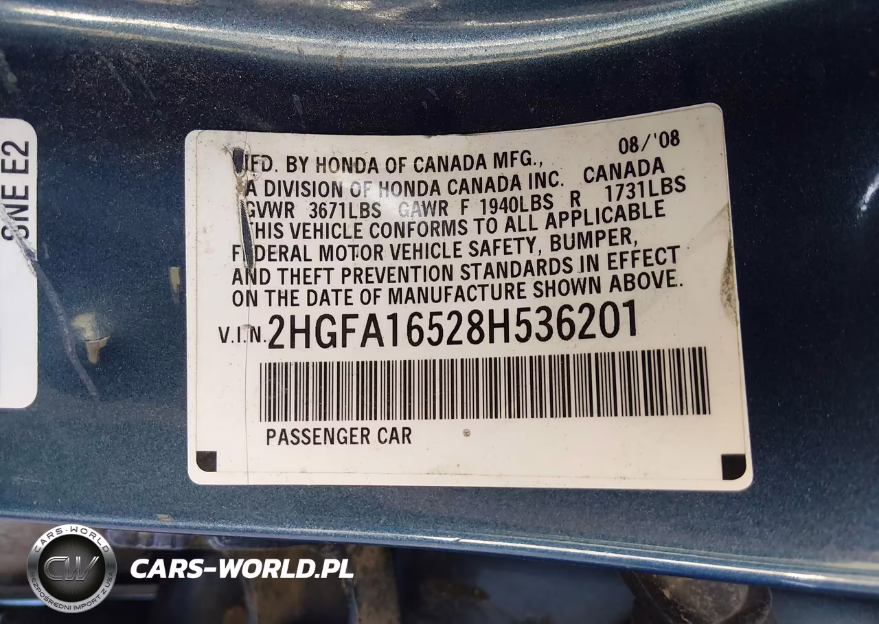 2008 Honda Civic Lx VIN:2HGFA16528H536201 - 9