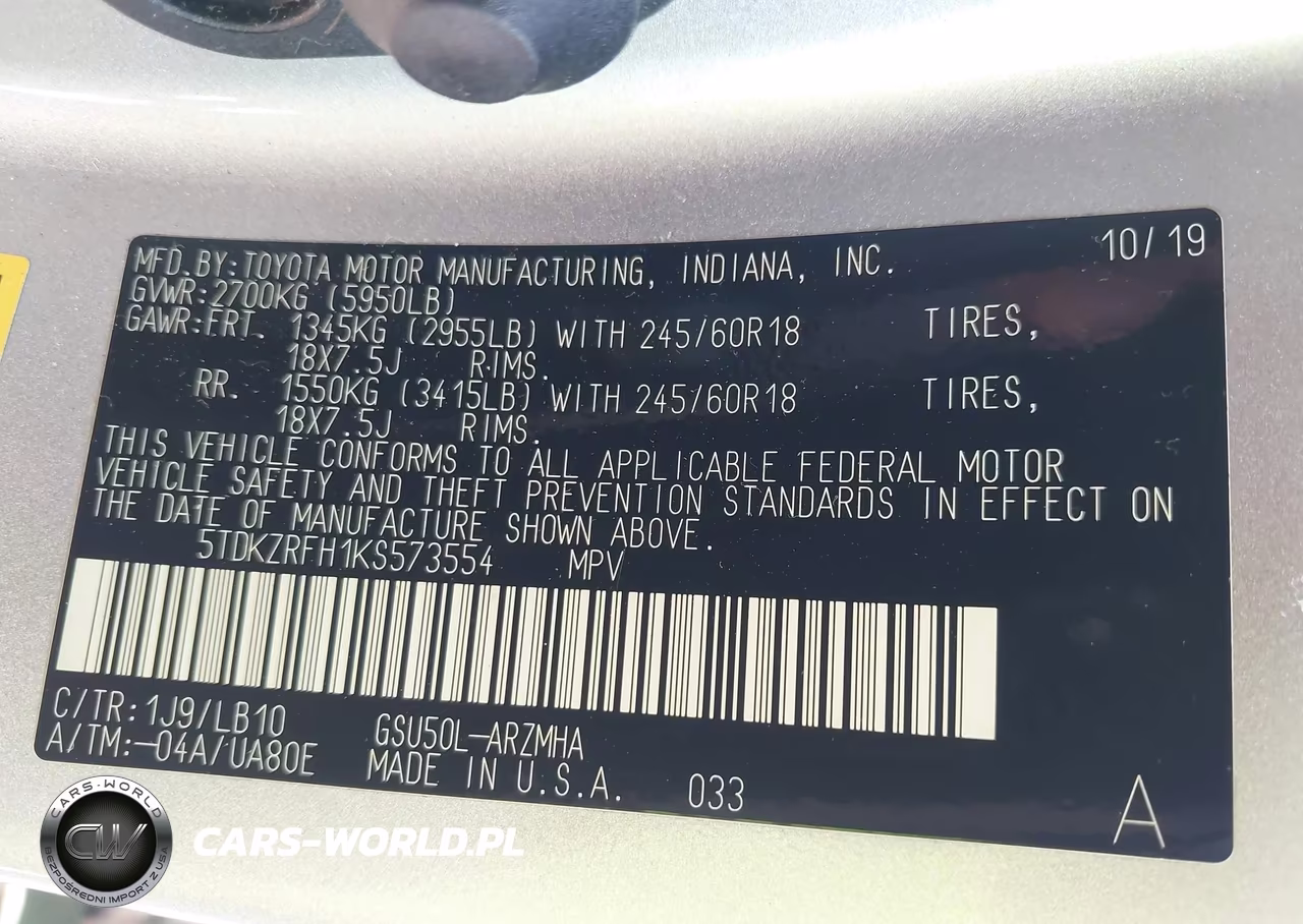 2019 Toyota Highlander Xle VIN:5TDKZRFH1KS573554 - 9