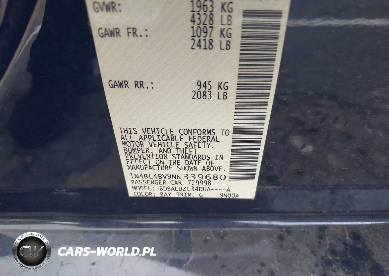 2022 Nissan Altima S Fwd VIN:1N4BL4BV9NN339680 - 9