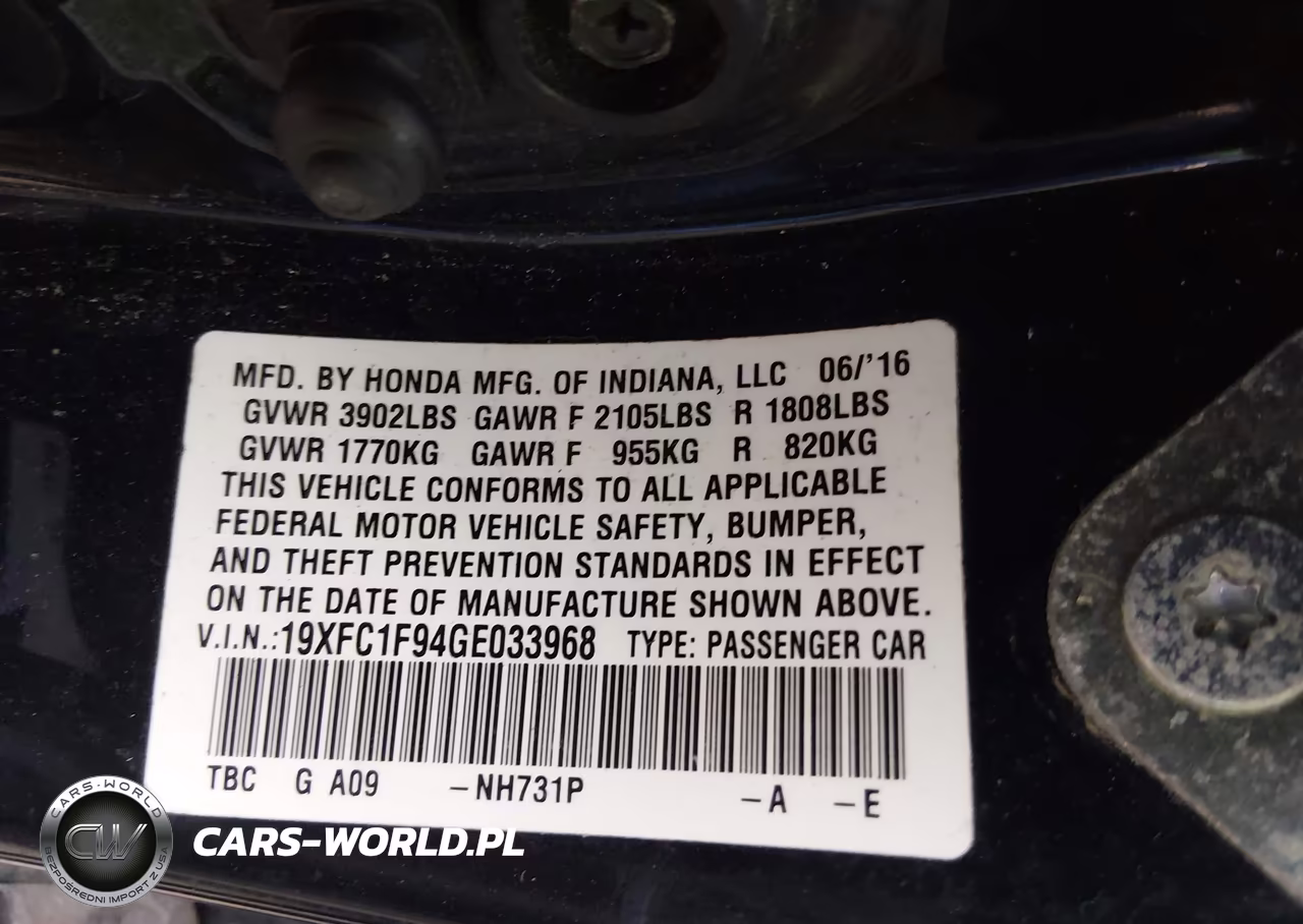 2016 Honda Civic Touring VIN:19XFC1F94GE033968 - 9