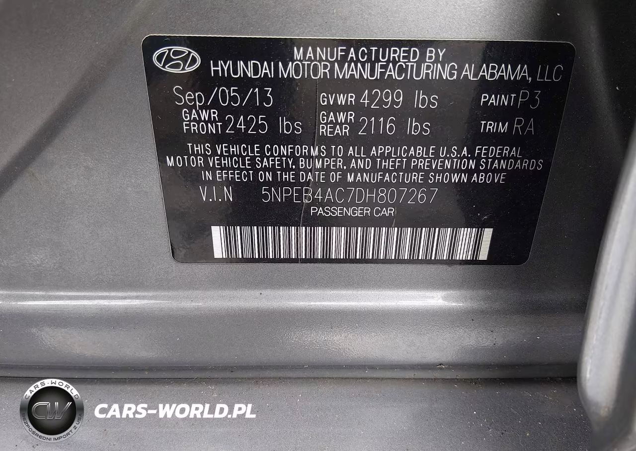 2013 Hyundai Sonata Gls VIN:5NPEB4AC7DH807267 - 9