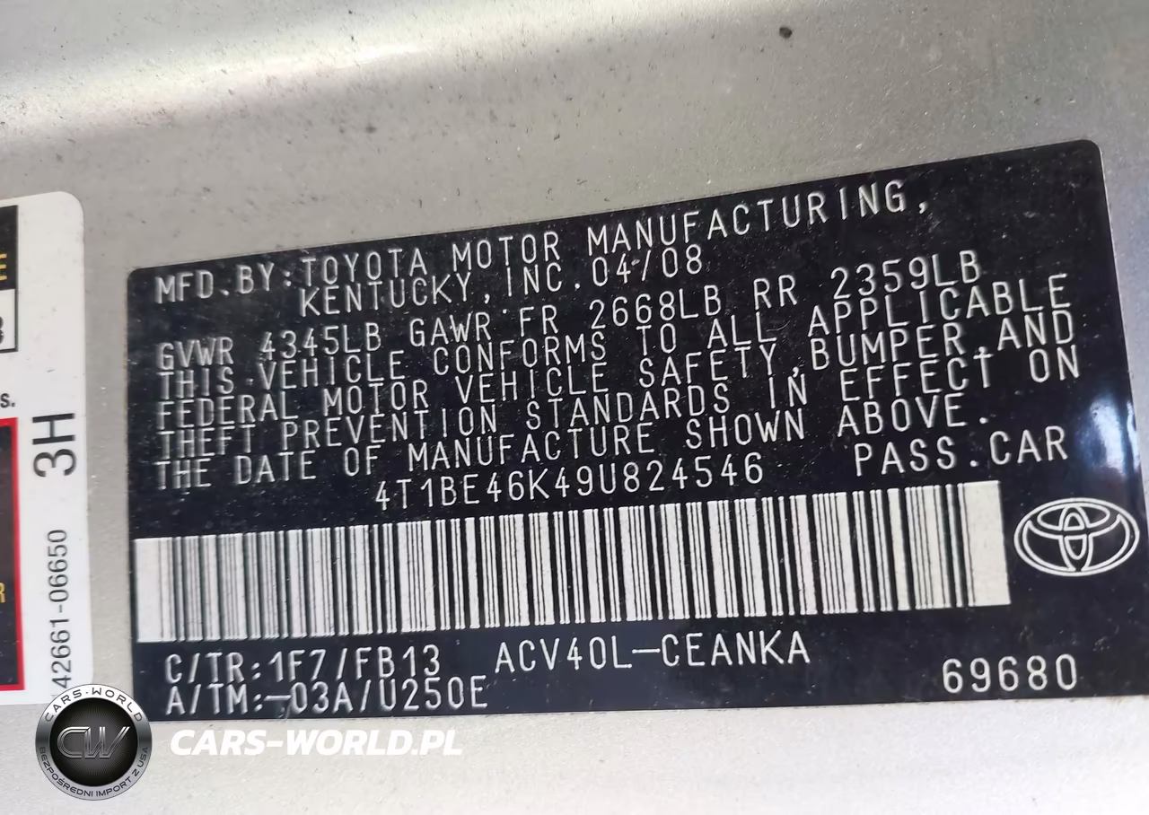 2009 Toyota Camry Le VIN:4T1BE46K49U824546 - 9