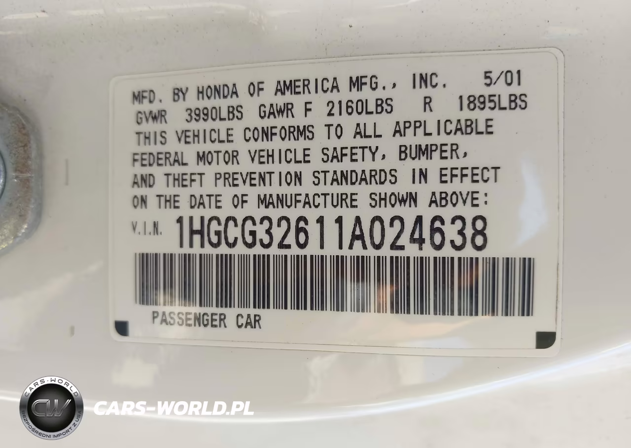 2001 Honda Accord 2.3 Lx VIN:1HGCG32611A024638 - 9