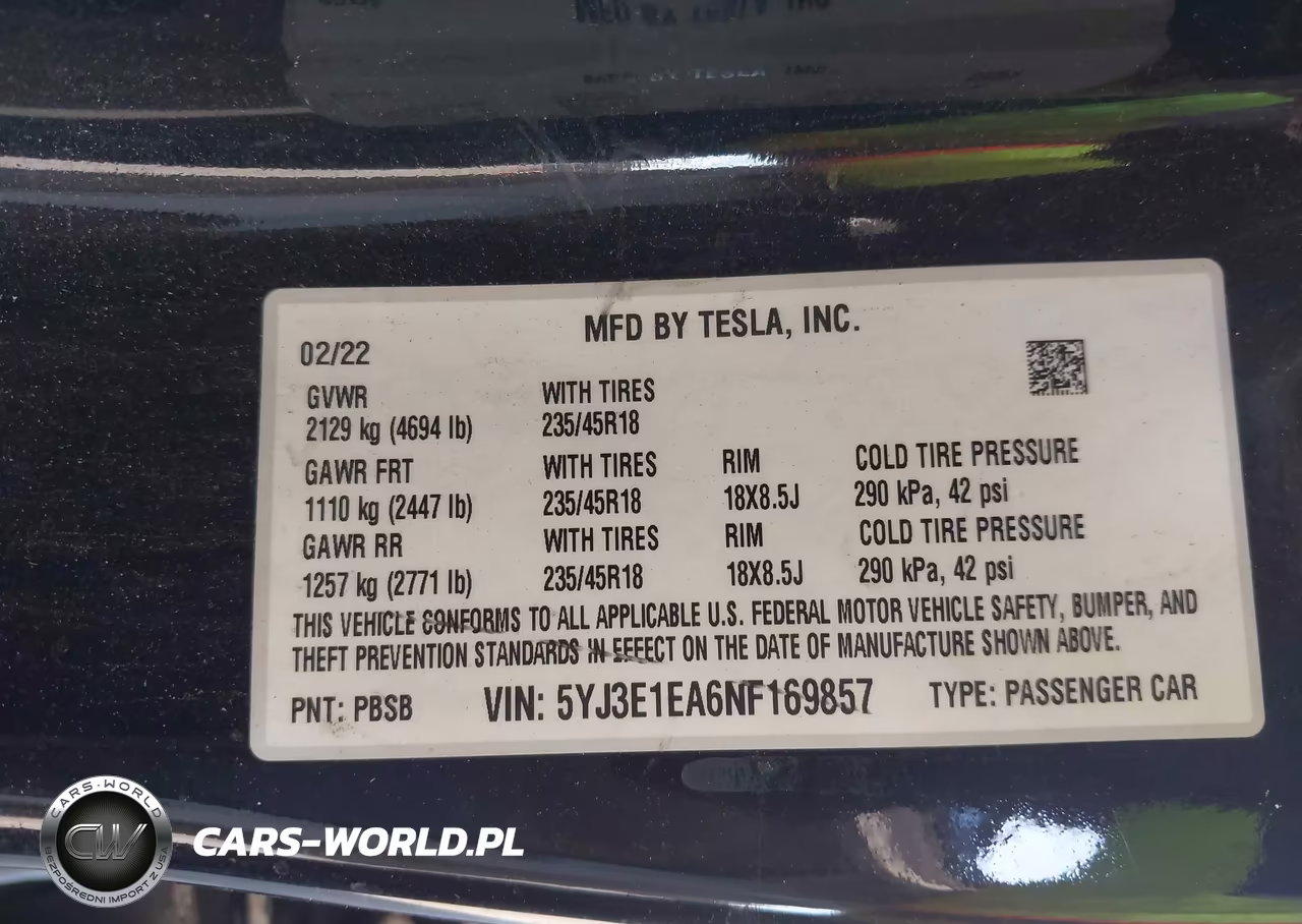 2022 Tesla Model 3 Rear-Wheel Drive VIN:5YJ3E1EA6NF169857 - 9