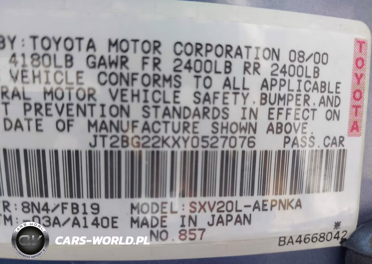 2000 Toyota Camry Le VIN:JT2BG22KXY0527076 - 9