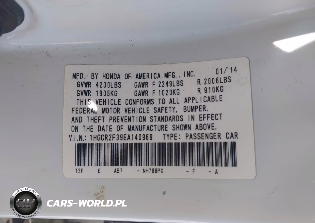 2014 Honda Accord Lx VIN:1HGCR2F39EA140969 - 9