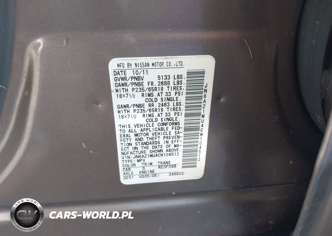 2012 Nissan Murano Sl VIN:JN8AZ1MU4CW104512 - 9