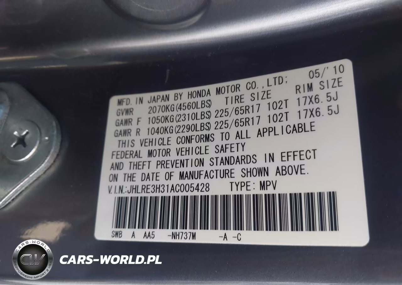 2010 Honda Cr-V Lx VIN:JHLRE3H31AC005428 - 9