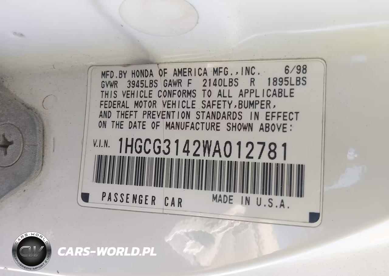1998 Honda Accord Lx VIN:1HGCG3142WA012781 - 9