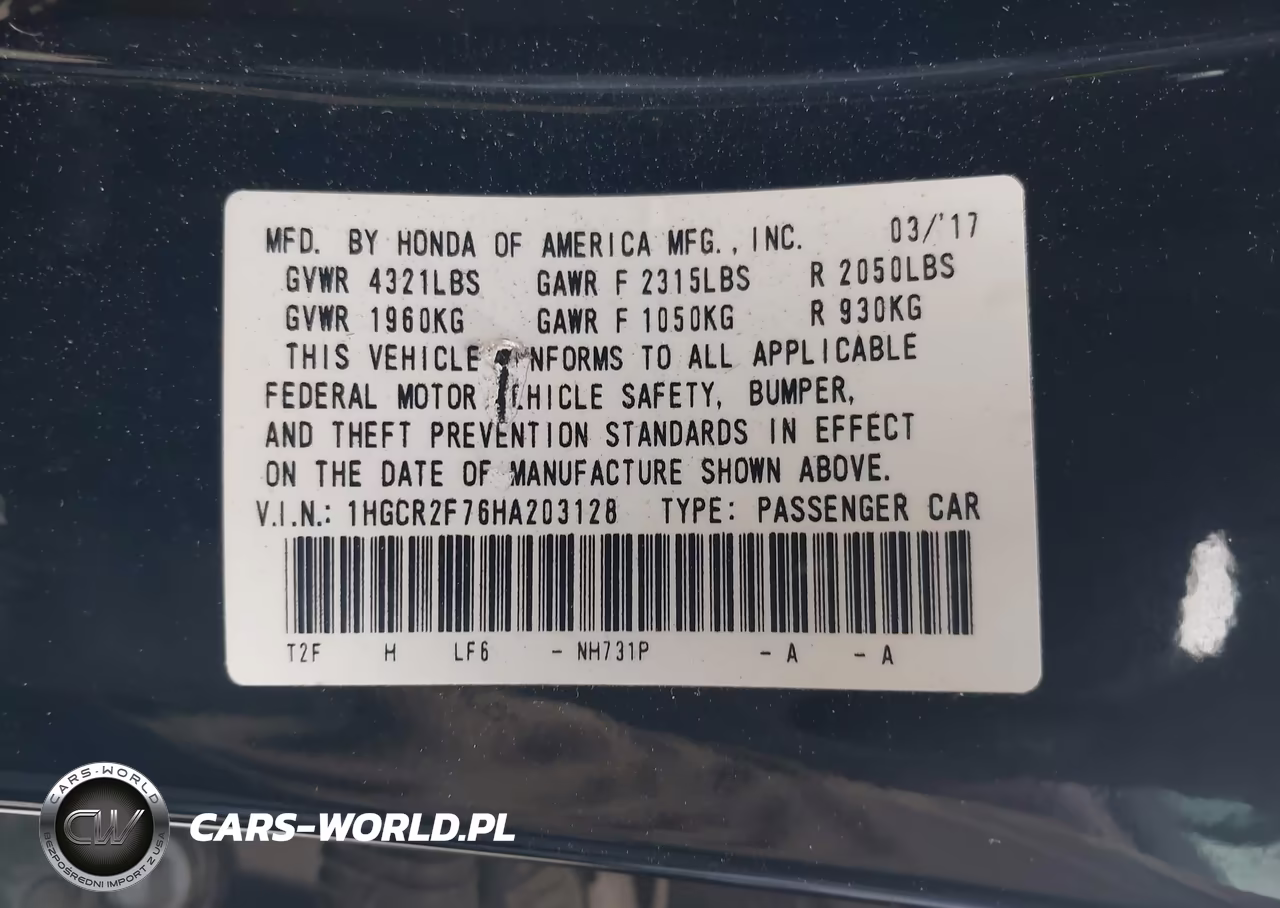 2017 Honda Accord Ex VIN:1HGCR2F76HA203128 - 9