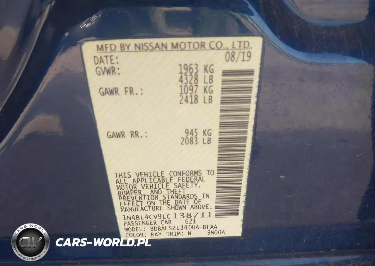 2020 Nissan Altima Sr Fwd VIN:1N4BL4CV9LC138711 - 9