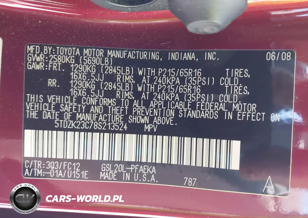 2008 Toyota Sienna Le VIN:5TDZK23C78S213524 - 9