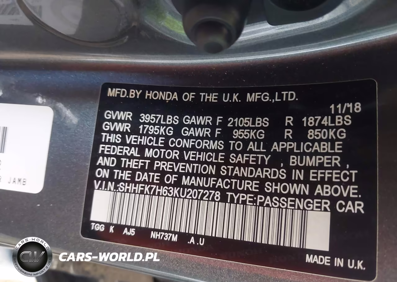 2019 Honda Civic Ex VIN:SHHFK7H63KU207278 - 9