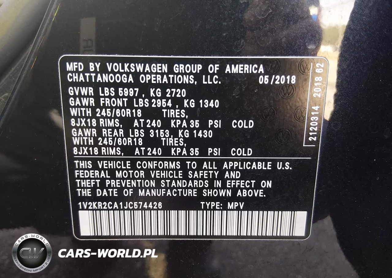 2018 Volkswagen Atlas 3.6L V6 Se VIN:1V2KR2CA1JC574426 - 9
