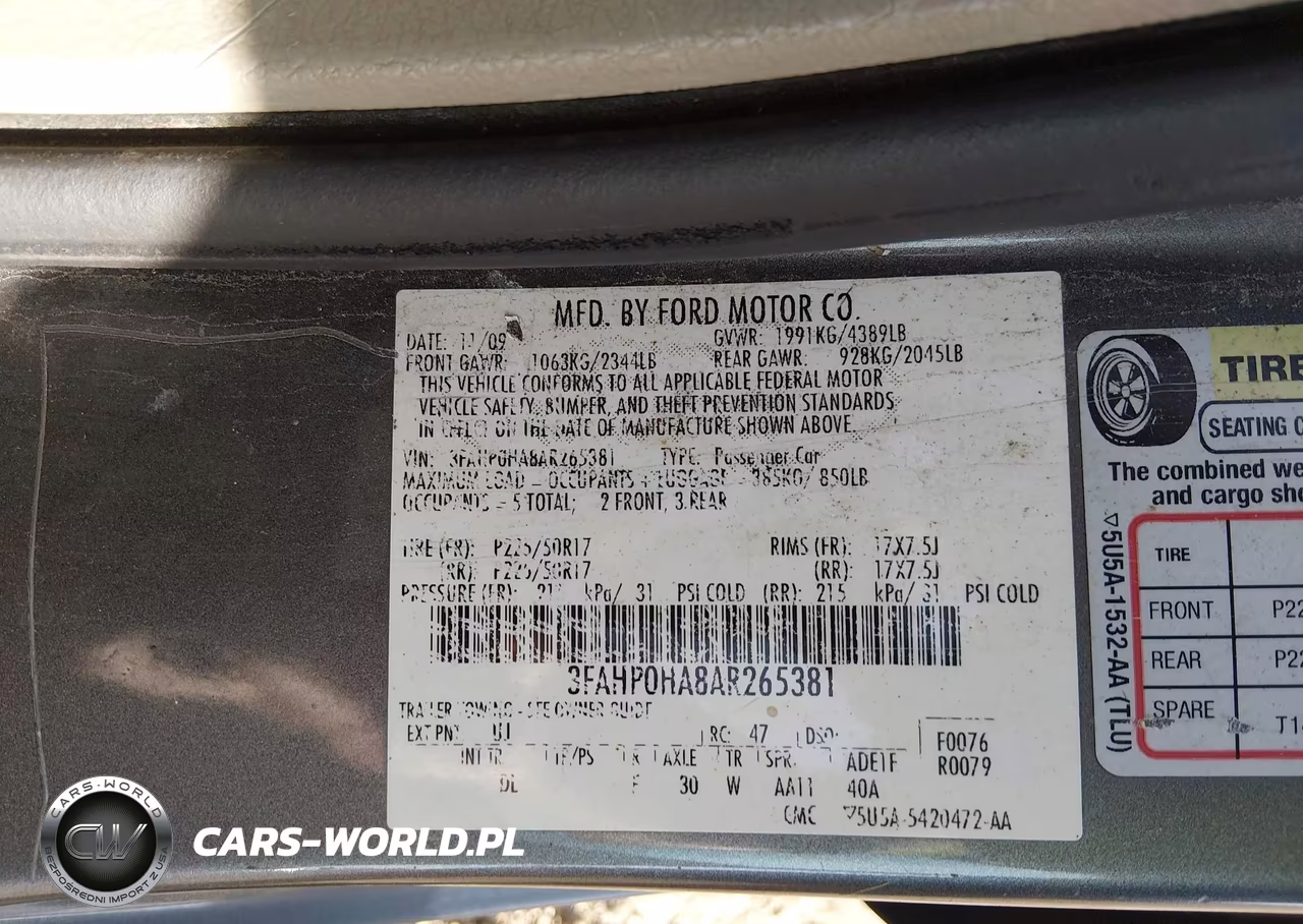 2010 Ford Fusion Se VIN:3FAHP0HA8AR265381 - 9