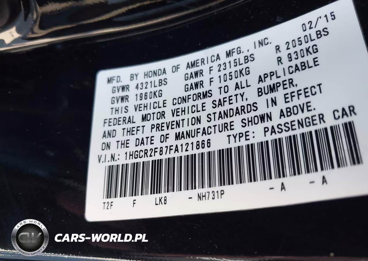 2015 Honda Accord Ex-L VIN:1HGCR2F87FA121866 - 9