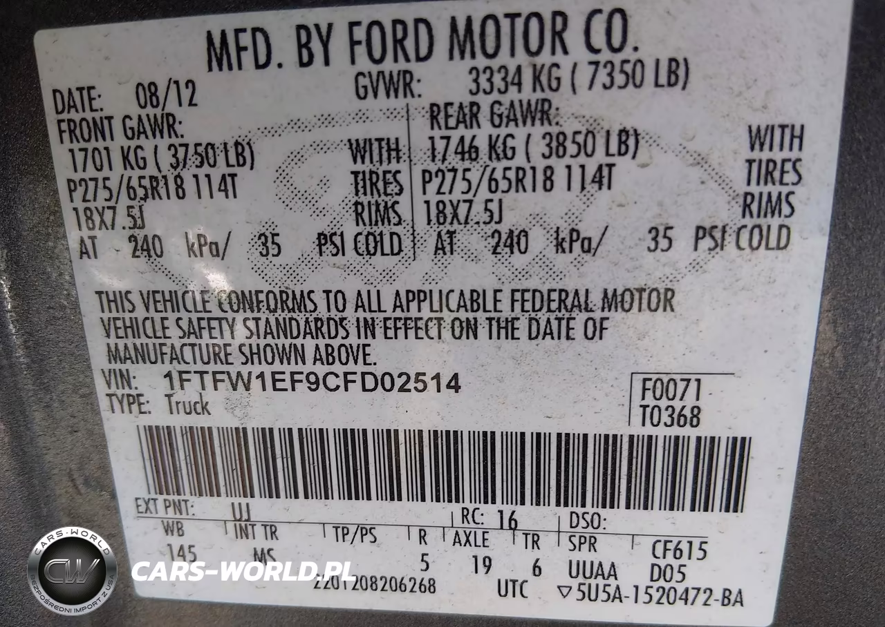 2012 Ford F-150 Xlt VIN:1FTFW1EF9CFD02514 - 9