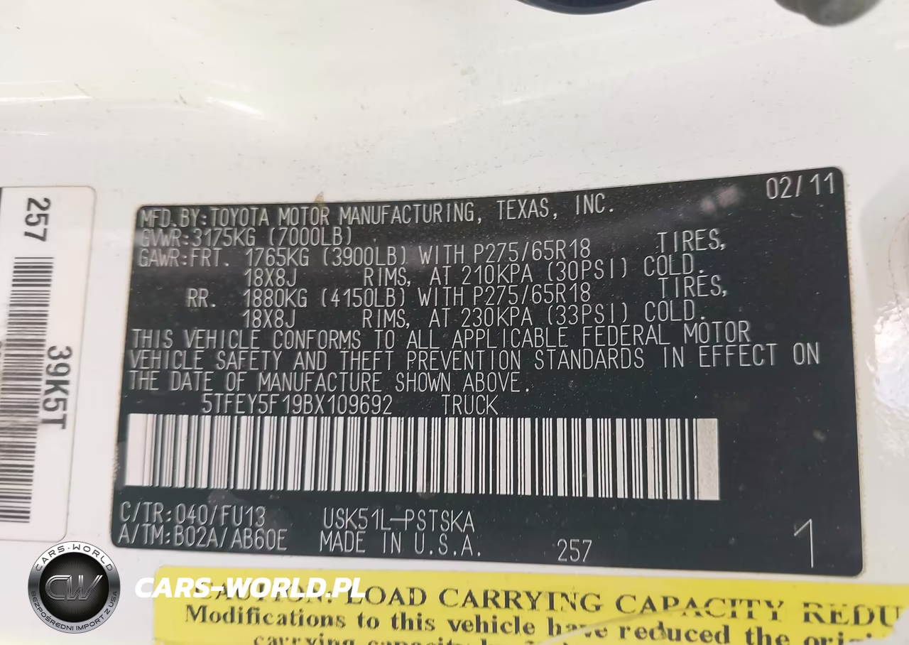 2011 Toyota Tundra Grade 5.7L V8 VIN:5TFEY5F19BX109692 - 9