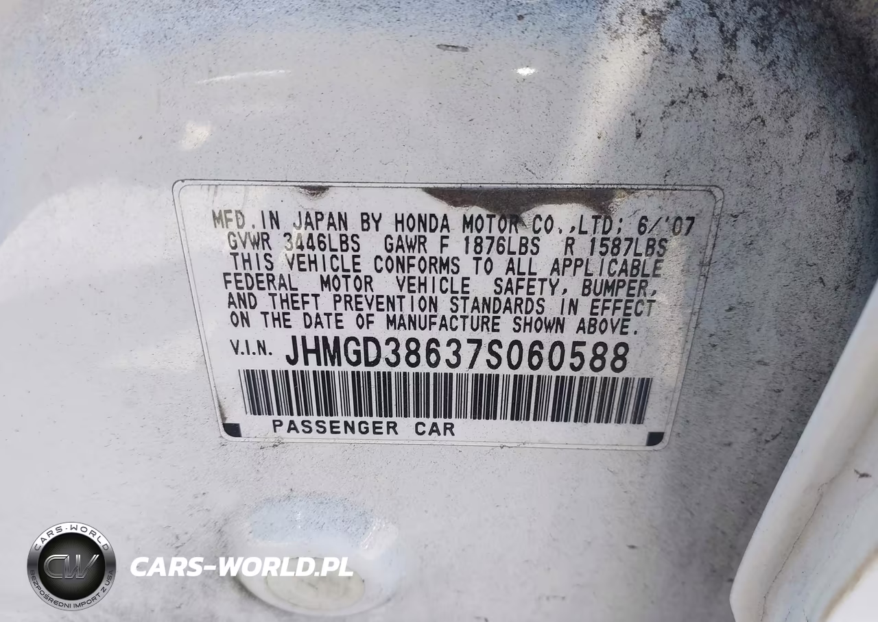 2007 Honda Fit Sport VIN:JHMGD38637S060588 - 9