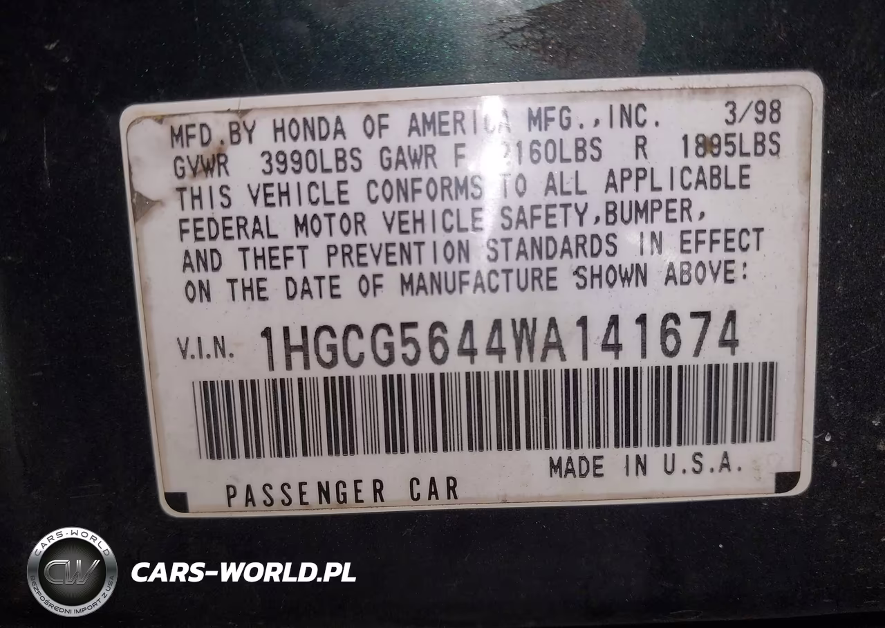 1998 Honda Accord Lx VIN:1HGCG5644WA141674 - 9