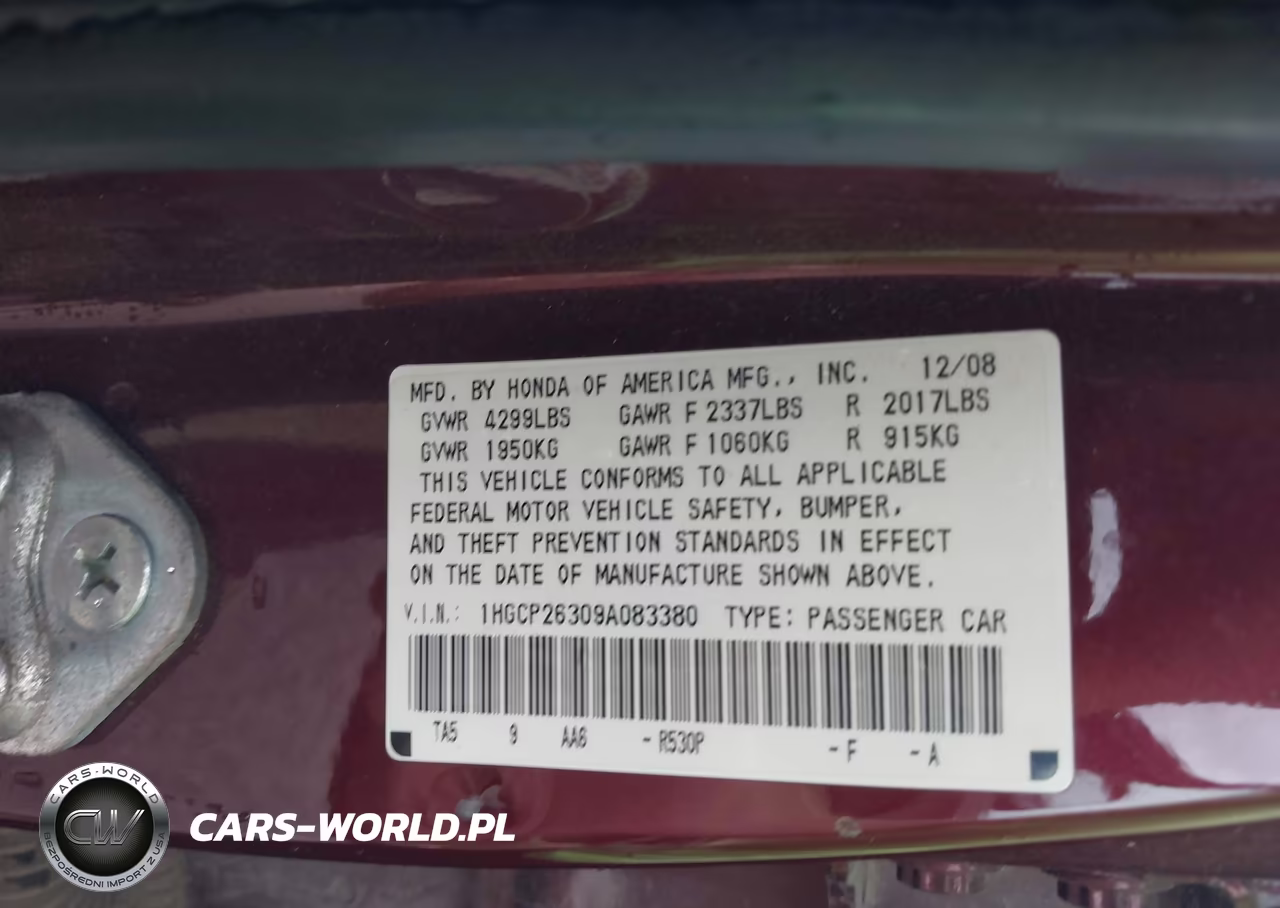 2009 Honda Accord 2.4 Lx VIN:1HGCP26309A083380 - 9