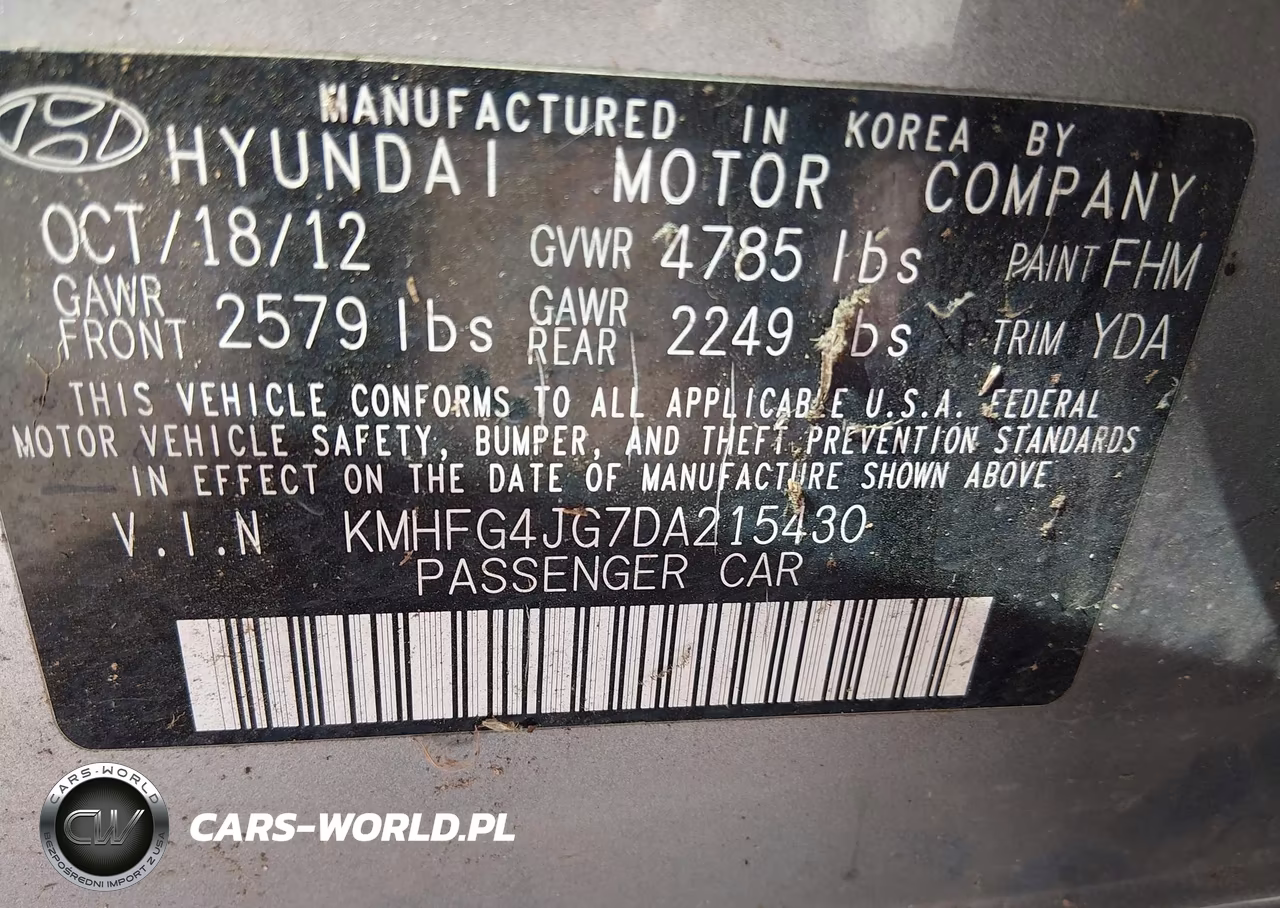 2013 Hyundai Azera VIN:KMHFG4JG7DA215430 - 9