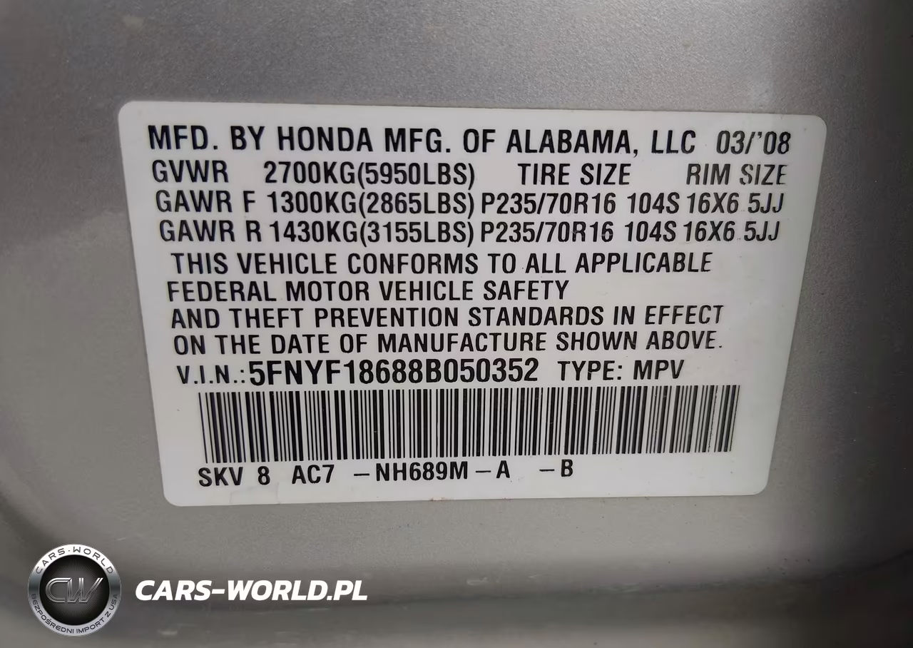 2008 Honda Pilot Ex-L VIN:5FNYF18688B050352 - 9