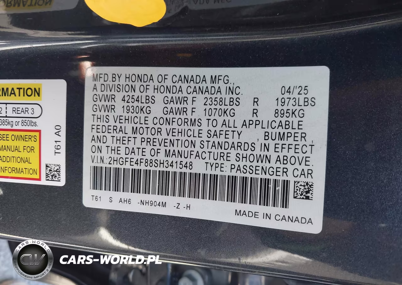 2025 Honda Civic Hybrid Sport-Sport Touring VIN:2HGFE4F88SH341548 - 9