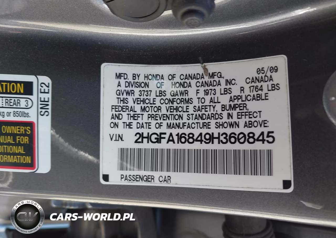 2009 Honda Civic Ex VIN:2HGFA16849H360845 - 9