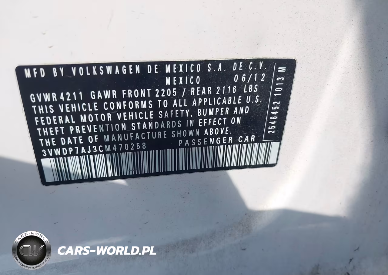 2012 Volkswagen Jetta 2.5L Se VIN:3VWDP7AJ3CM470258 - 9