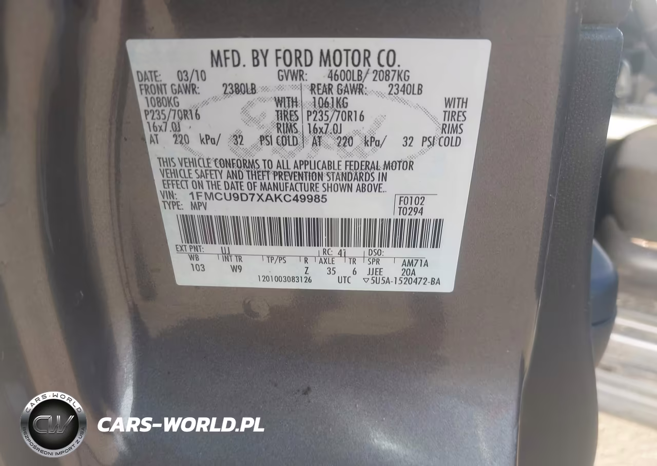 2010 Ford Escape Xlt VIN:1FMCU9D7XAKC49985 - 9