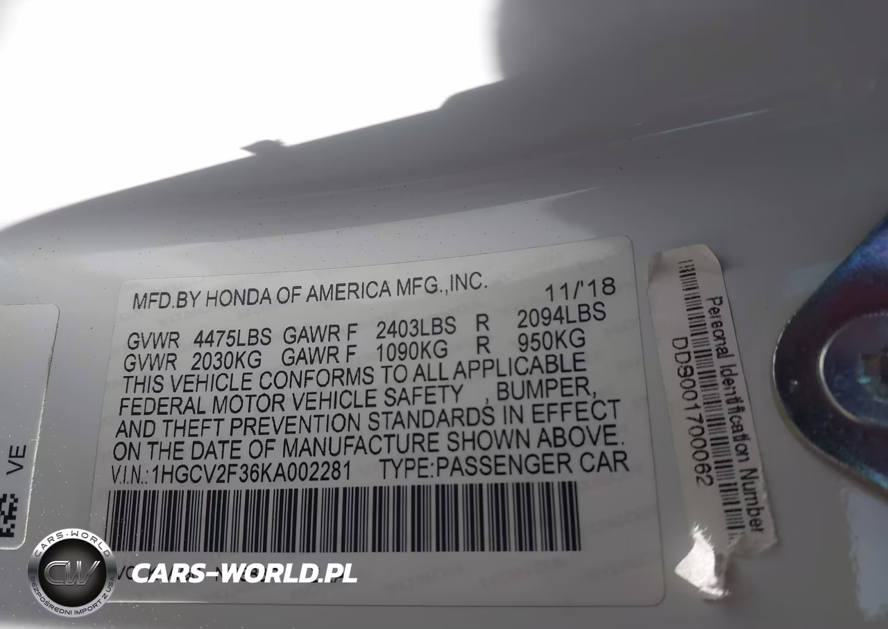 2019 Honda Accord Sport 2.0T VIN:1HGCV2F36KA002281 - 9