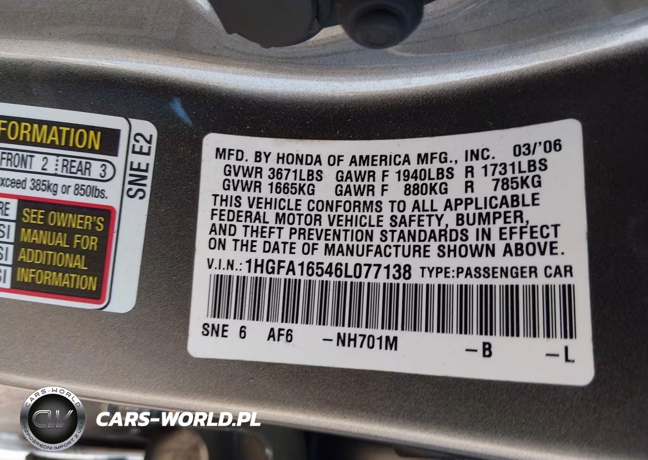 2006 Honda Civic Lx VIN:1HGFA16546L077138 - 9